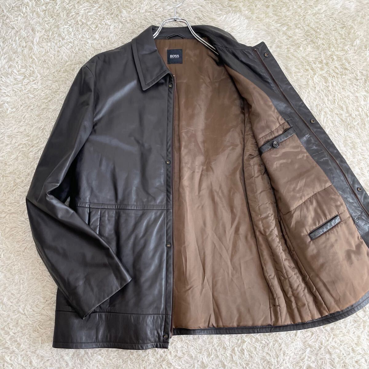 HUGO BOSS 本革レザー 超ロングチェスターコート ラムレザー 黒 48 HUGO BOSS 本革レザー 超ロングチェスターコート ラムレザー 黒 48