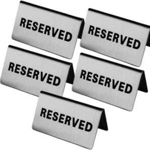 dilib ステンレスプレート 予約 席札 業務用 RESERVED 予約席 プレート 案内 札 卓上 サインプレート テーブル 飲食店 (5個セット)