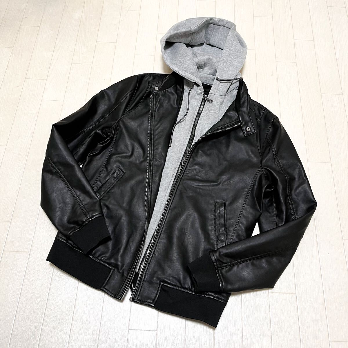 美品 ZARA MAN オールスパンコール ライダースジャケット 黒 M