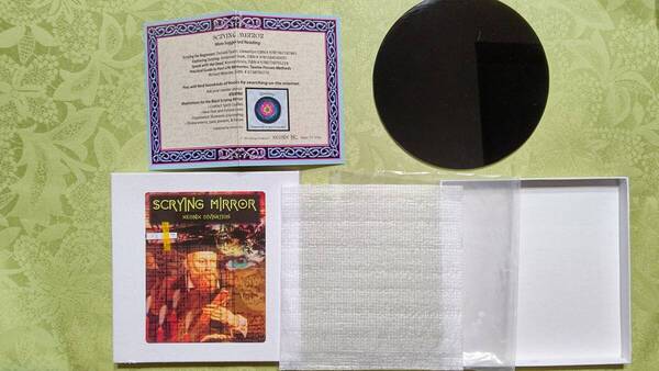 122-7 2002年 米国製 XEONIX INC. スクライングミラー SCRYING MIRROR 魔術・占いツール/黒曜石/黒鏡/オブシディアン(15.2㎝) 箱入り