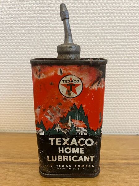 【送料無料】ビンテージ ハンディオイル缶 TEXACO HOME LUBRICANT テキサコ ガレージ hotrod 1950's リードトップ