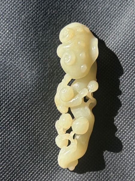 中国古美術品 和田白玉 砡 童子如意 蘇工 53g