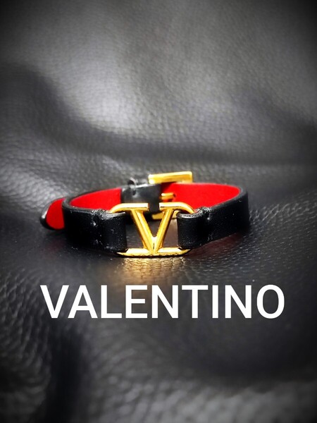 良品 VALENTINO ヴァレンティノ アクセサリー ブレスレット レザー バングル チョーカー ゴールド 金
