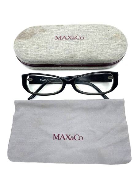 Max Mara マックスマーラ 度入り メガネ フルリム ブラック系 サイドロゴ リボン ラインストーン 石 レディース アイウェア 眼鏡