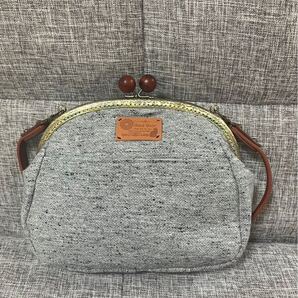 アンズルーム★がま口バッグ★ハンドバック★播州織★ツイード★ホワイトグレー