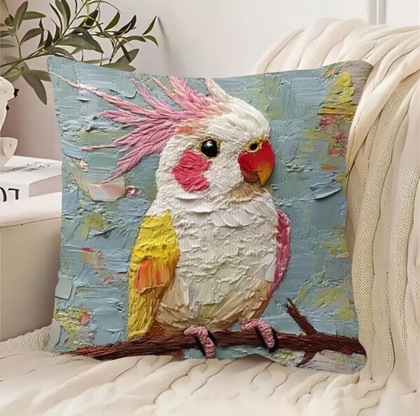 クッションカバー オカメインコ ピンクB 45cm 鳥の雑貨 HANAKO