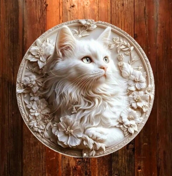 猫の壁飾り メタルウォールアート 白猫ロングS 猫の雑貨 HANAKO