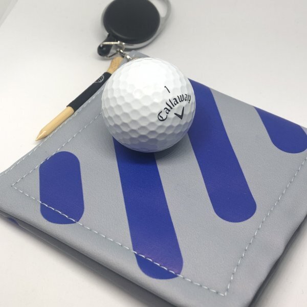 【新品】ゴルフ★ボール拭き★ハンギングタオル★クリーナー★ストライプ(ネイビー)★