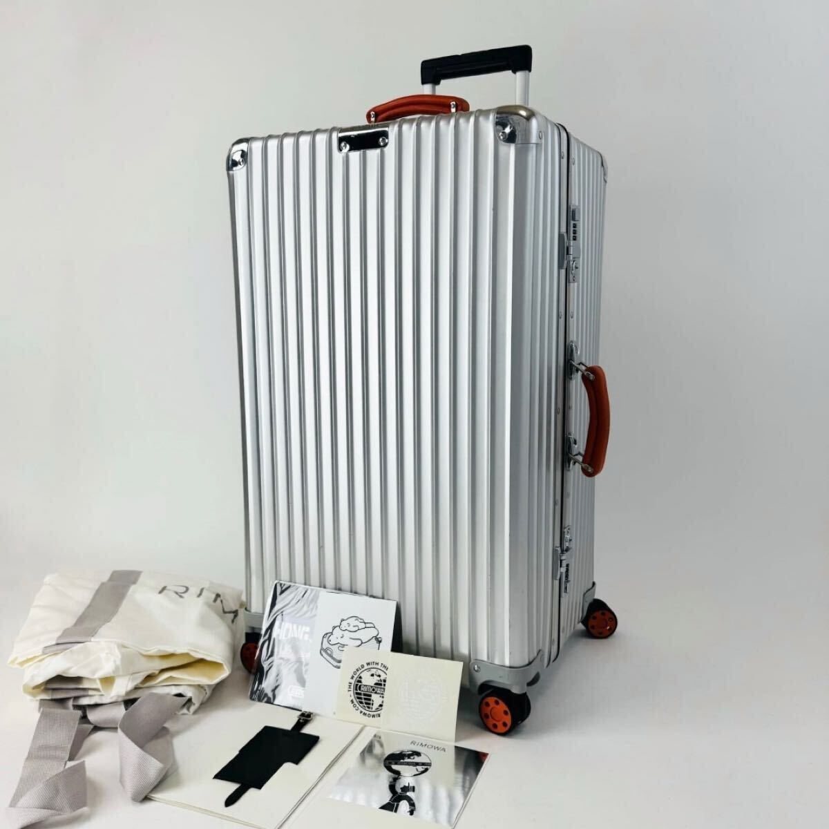 【美品】RIMOWA リモワ Classic クラシック Trunk トランク 100L 4輪 TSAロック カスタム シルバー+オレンジ アルミ スーツケース キャリー