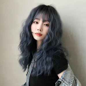 W15◎フルウィッグ ファッションウィッグ ロング ウェーブ ブルー コスプレ かつら