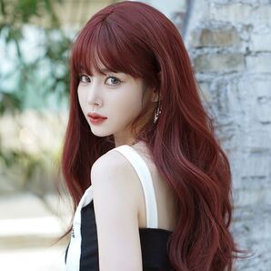 W62◎フルウィッグ ファッションウィッグ ウイッグ ロング ウェーブ カール パーマ レッド 赤髪 自然 レディース 耐熱 コスプレ かつら