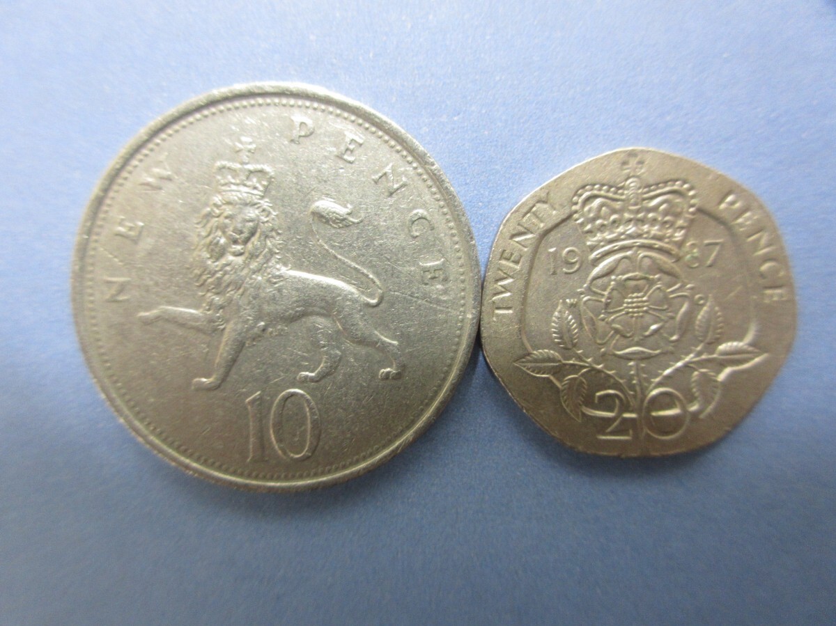 イギリスの硬貨1ポンドと20ぺんす