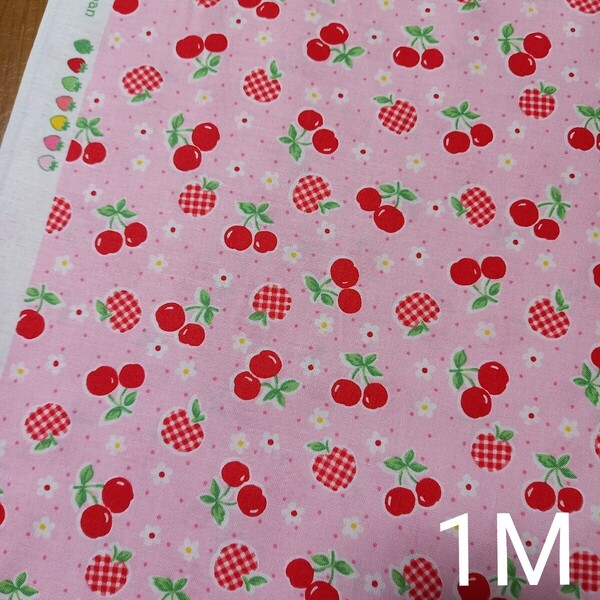 happy message 30's ハッピーメッセージ生地 1M ピンク happymessage トライアングルパッチ 花柄 小柄 りんご さくらんぼ