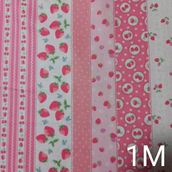 happy message 30's ハッピーメッセージ生地 1M ピンク happymessage ストロベリーストライプ いちご生地 花柄 苺