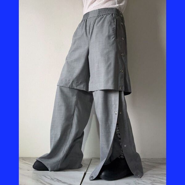 sade シェード グレー ウール サイドスナップパンツ サイドラインパンツ バスケットボール バスパン ワイドスラックス *ハーフパンツのみ