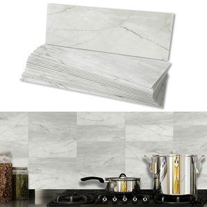 【キッチン、シンク周り、洗面所、トイレにおすすめ】キッチンタイルシート 16シート 大理石調 タイルシール DIY 98x298mm