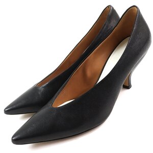 美品△Maison Margiela 22 メゾンマルジェラ22 ポインテッドトゥ レザー パンプス ブラック 37 イタリア製 レディース シンプルデザイン