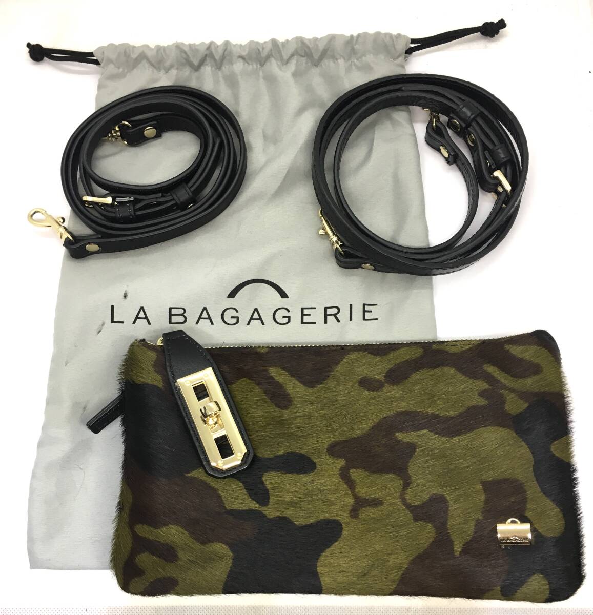 LA BAGAGERIE ラ バガジェリー ハラコ 迷彩柄 ショルダー バッグ ウォレット ショルダー紐 2本 付き