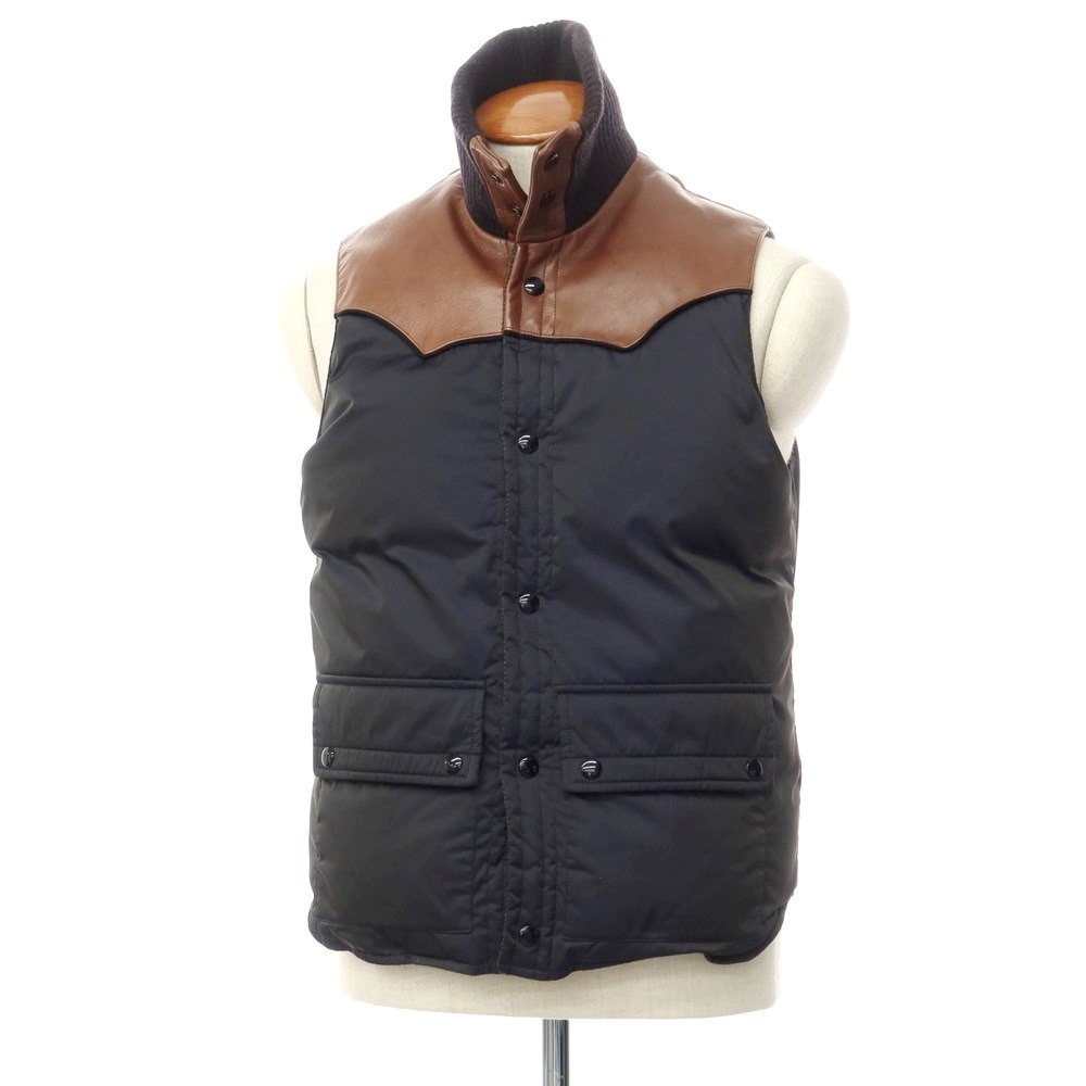 【中古】スローガン SLOW◎GUN ポリエステル レザー リバーシブル ダウンベスト ブラックネイビーxブラウン【サイズ3】