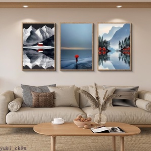 アートパネル アートボード 30×40×3枚 雪山 風景画 ポスター 壁掛け 壁飾り 飾り絵 インテリア モダン 額付き 木枠付きの完成品 木目調