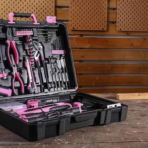 工具セット 20V電動ドリル付き 186点本組 ピンク ホームツールセット 家庭用 ツールセット 日曜大工 DIY 作業工具セット 収納ケース付き