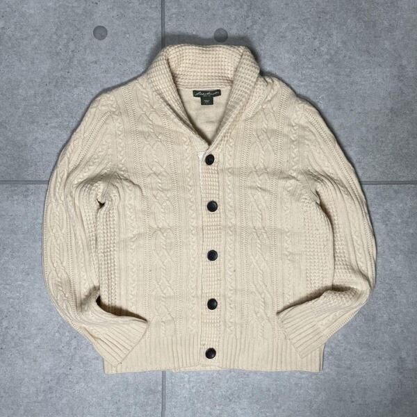 Eddie Bauer ニットカーディガン 00s ケーブル編み ラムウール エディーバウアー 立体 セーター US古着 archive ホワイト L