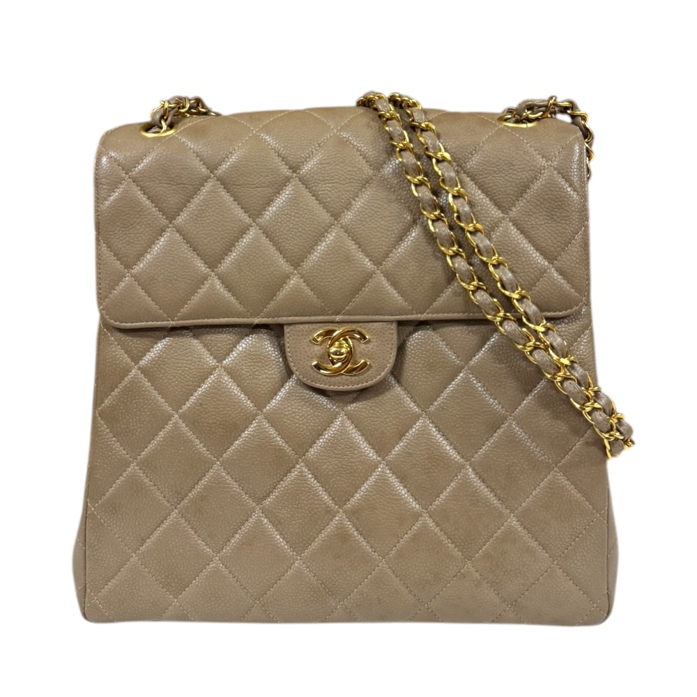 シャネル マトラッセ ショルダーバッグ キャビアスキン ベージュ レディース CHANEL 中古