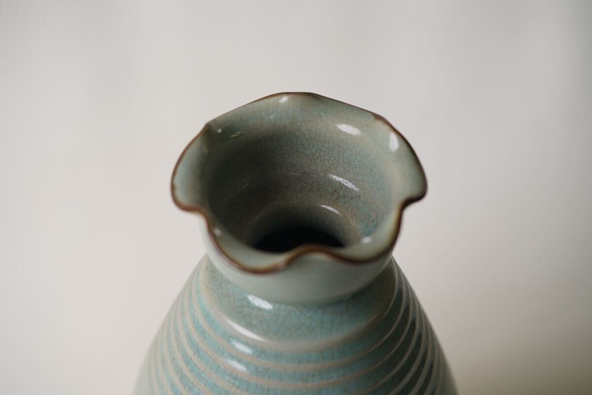 中国古美術 宋時代 汝窯 花口 青磁 花瓶 花器 古玩 骨董 時代物 当時