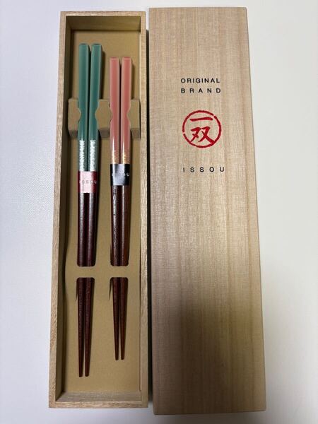 【高級漆】夫婦箸 桐箱 ギフト ブルー&ピンク