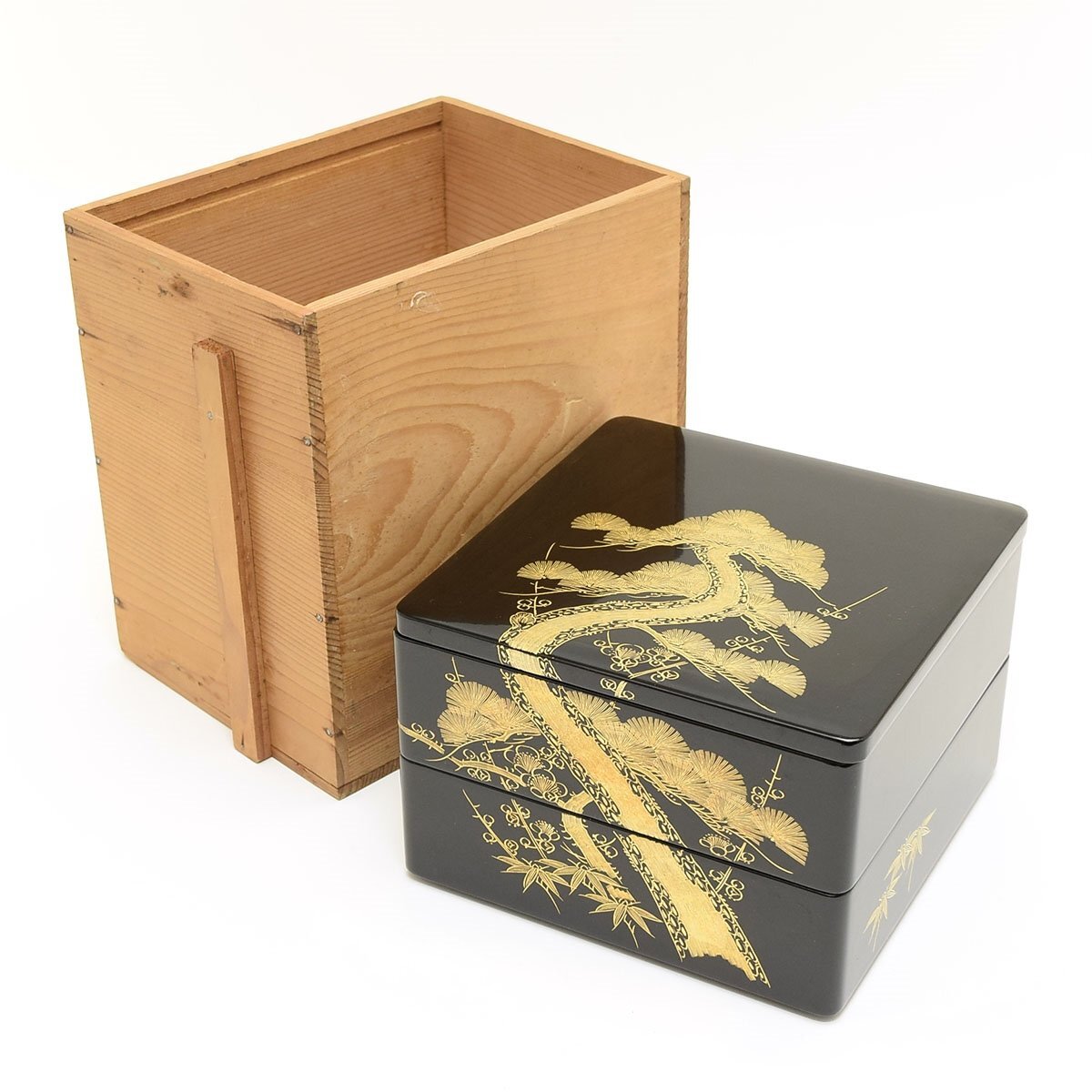 R》時代 黒内朱 提重箱 三段重 木製漆器 木箱 241225