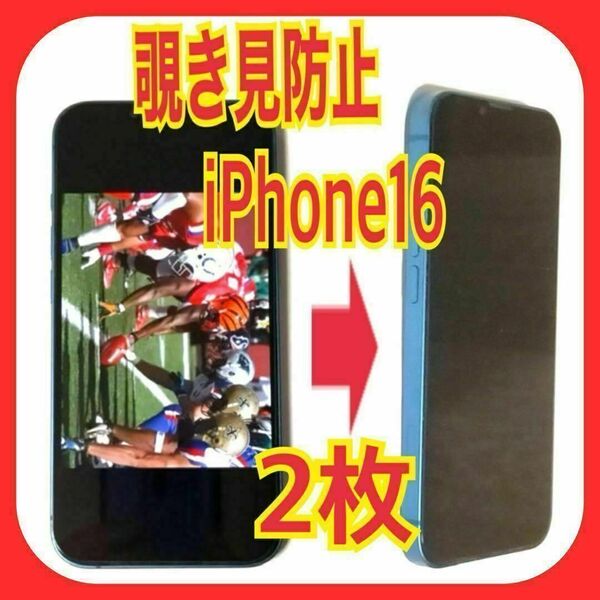 2枚 iPhone16 覗き見防止 ガラス フィルム 9H スピード発送 プライバシー のぞき見 アイフォン 指紋防止