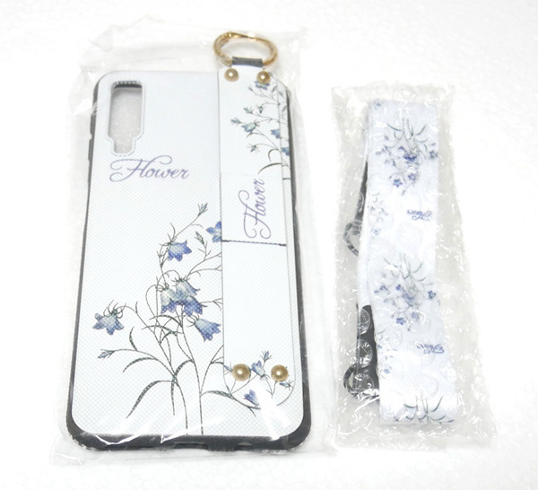 新品 A7 スマホケース GALAXY TPU 保護ケース SAMSUN ストラップ付き ホワイト 花柄