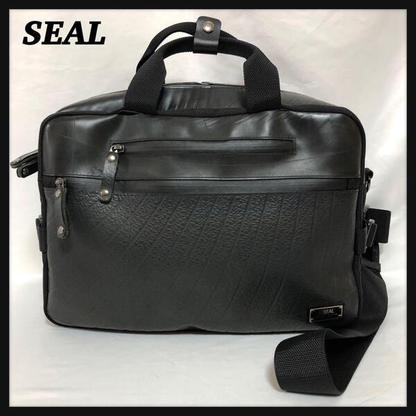 希少 SEAL シール 2way ボディバッグ ショルダーバッグ タイヤ材 レザー クロスボディバック 鞄 通勤 ブラック黒 PC収納 肩掛け メンズ