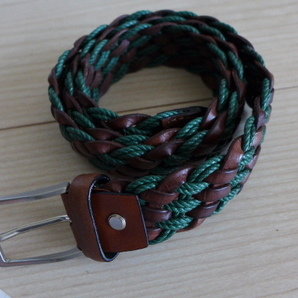 新品 送料無料 即決 イタリア製 barantani イントレチャート レザー編み メッシュ ベルト 茶xグリーン カット可能 ハンドメイド 90cm