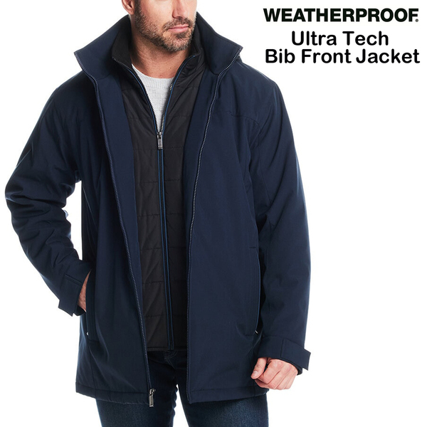新品 XL ★ コストコ Weatherproof ウェザープルーフ メンズ ストレッチ 中綿 ジャケット ネイビー ウルトラテック ビブ付き フード付き