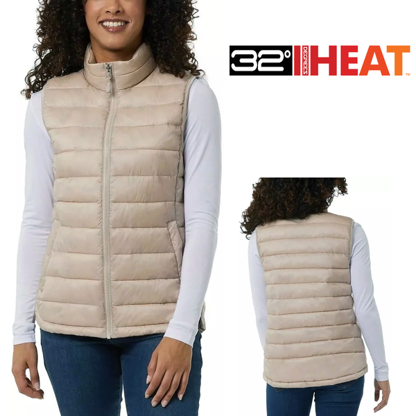 新品 2XL ★ コストコ 32HEAT レディース 中綿 ベスト ベージュ US-XL サーティーツー ディグリース フルジップ 軽量 ダウン パッファー