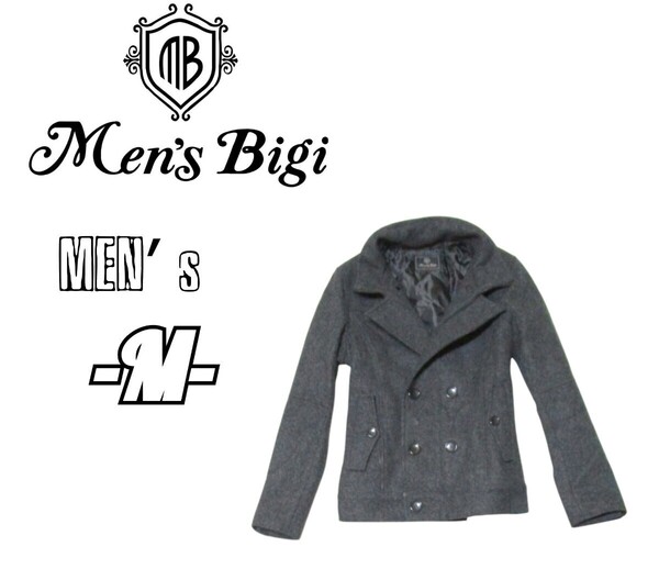 送料込み メンズM◇MEN’S BIGI◇ショート丈ピーコート gray