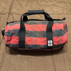 CHUMS チャムス ドラムバッグ 赤チェック柄 直径20cm×長さ38cm