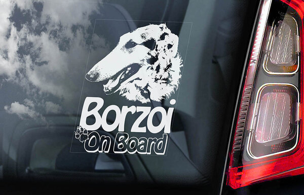 送料無料【ボルゾイ ①】外張り カーステッカー 145×100mm 外貼り カー ステッカー シール DOG ON BOAD@ D1 3111