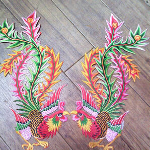 【特大2枚セット】《彩色左右行昔幸運鳥》《伝統復古 開運 鳳凰 孔雀 昔鳥》 【古風鳳凰』 レトロ◆鳳凰 刺繍ワッペン■DIY《幸運》