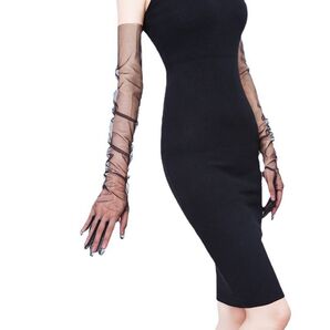 黒 ドレス ロング グローブ オーガンジー シースルー ドレス 手袋 コスチューム セクシー アーム カバー パーティー