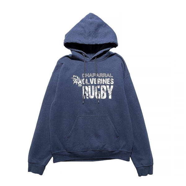 USA 古着 GILDAN CHAPARRAL OLVERINES RUGBY ギルダン プリント スウェットパーカ トレーナー ネイビー メンズM ヴィンテージ BE0785