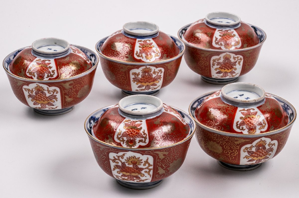 骨董品 アンティーク⭐️たこ唐草 古伊万里 蓋付き茶碗 2客
