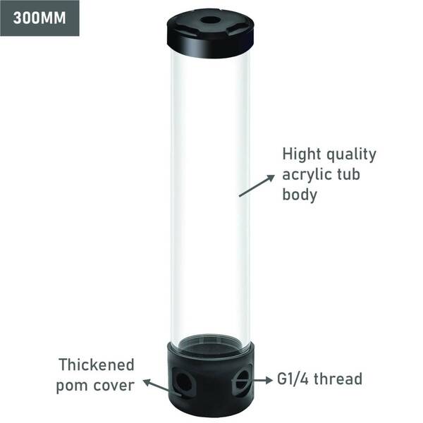 Dracaena G1/4 インチ穴、外径 50-55mm 冷却アクリルボール水タンク、金属カバー付き水タンク、コンピューター 長さ 300mm 0040-3