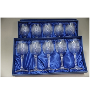 【新品・未使用】 鉛入り 透明高級切子 ワイングラス 10客セット