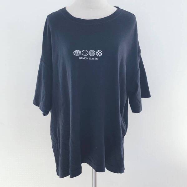 ZX1347 GU(ジーユー) メンズ トップス Tシャツ 半袖 コラボ商品 鬼滅の刃 薄手 伸縮性 XL ブラック プリント 綿100% 涼しげ カジュアル