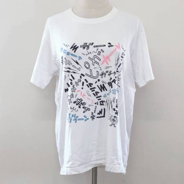 ZX1541 UNIQLO メンズ トップス シャツ 半袖 薄手 伸縮性 丸首 M ホワイト 白 プリント 綿100% シンプル カジュアル おしゃれ 涼しげ 夏