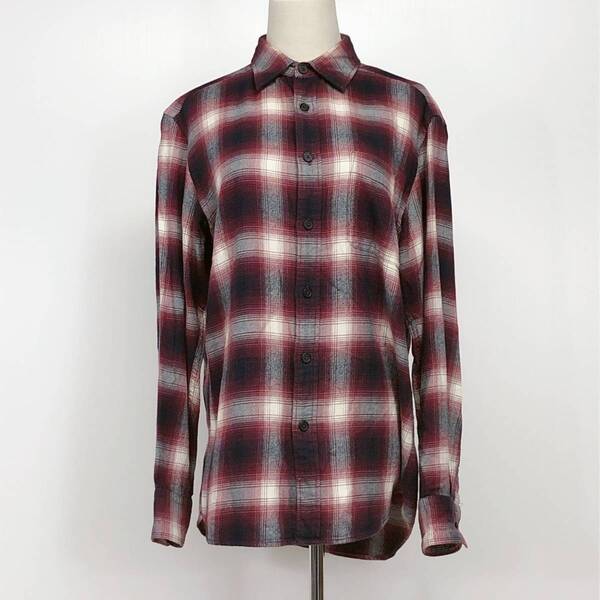 ZX623 UNIQLO メンズ トップス シャツ 長袖 厚手 予備ボタン付 胸ポケット Mサイズ レッド 赤 チェック柄 綿100% カジュアル おしゃれ 春秋