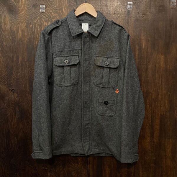 アメリカ古着 VOLCOM ボルコム ウール素材 ジップシャツ シャツジャケット Mサイズ グレー ウールシャツ