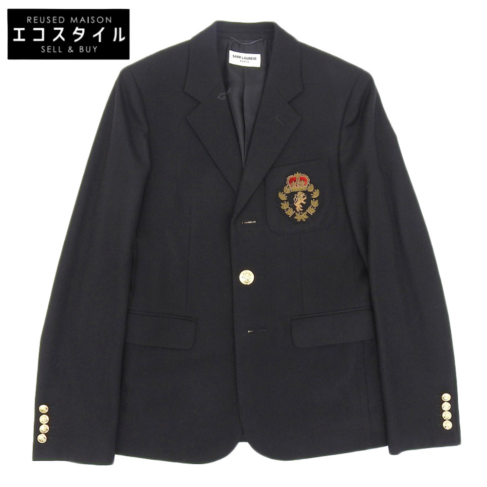 美品 SAINT LAURENT PARIS サンローランパリ エンブレム 3Bジャケット メンズ ブラック 44 16年 437137